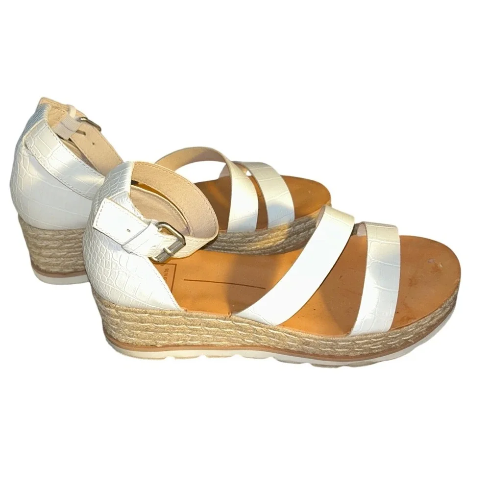 Dolce Vita White Croc Embossed Espadrille Wedge Sandals Platform Buckle Sz 9M